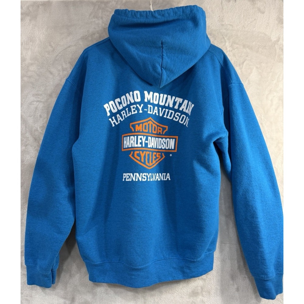 Harley Davidson Hoodie Mens Medium Pocono Mountain PA Blue Heather Pullover